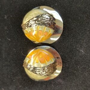 Vintage Enamel Orange and Gold Pierced Earrings